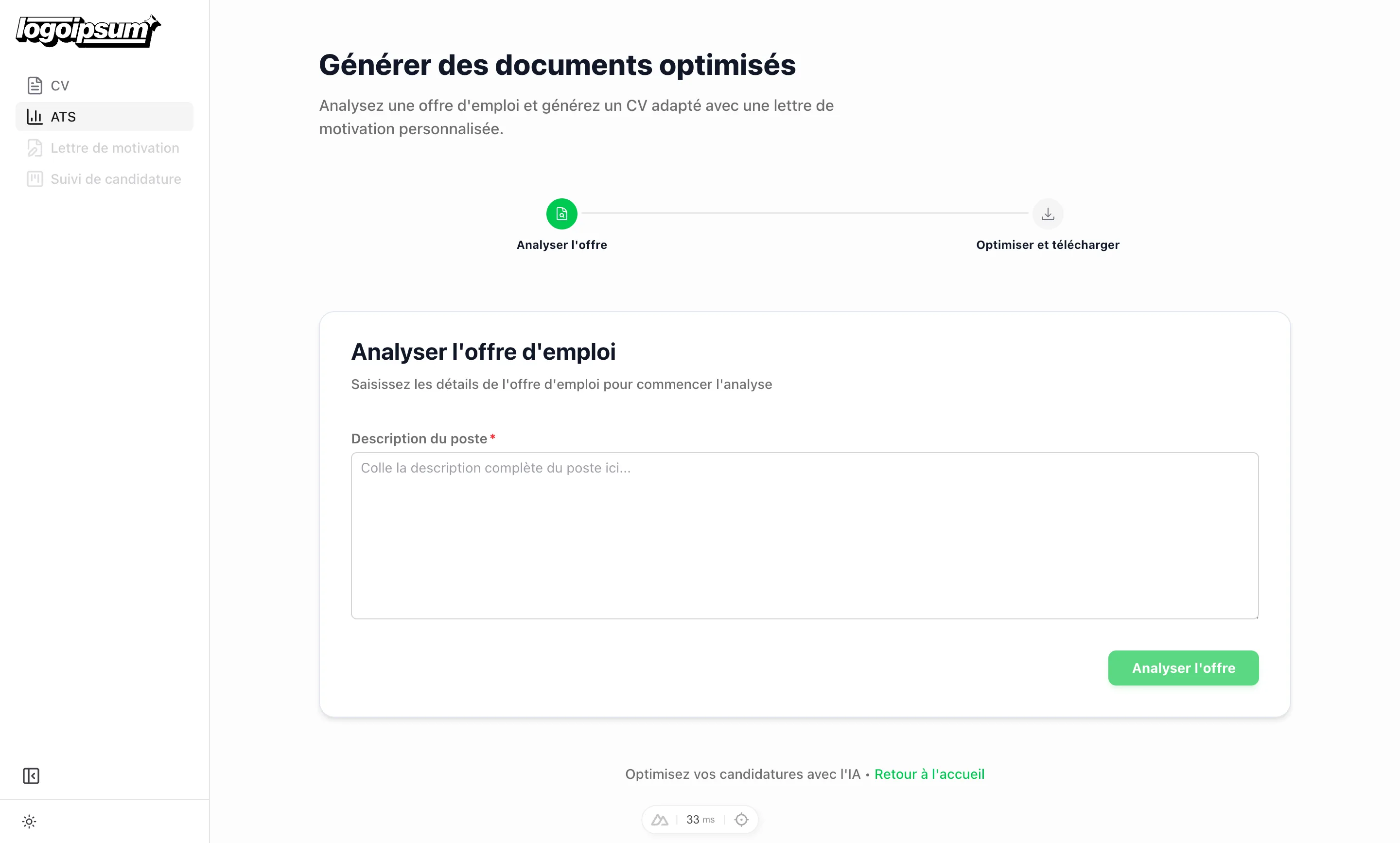 CV Optimizer dashboard - analyze job offers and optimize your CV
